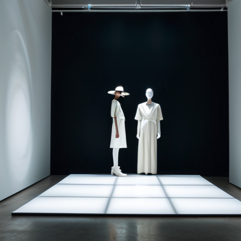 Light and Shadow in a Gallery**
"A modern art gallery featuring an immersive installation. Play of light and shadow emphasizing the textures of the artwork. Soft, diffused lighting creates a mysterious atmosphere. Viewers are observing the art, fully clothed in contemporary fashion, appropriate attire, safe for work, perfect anatomy, natural proportions, professional photography, high quality."
**