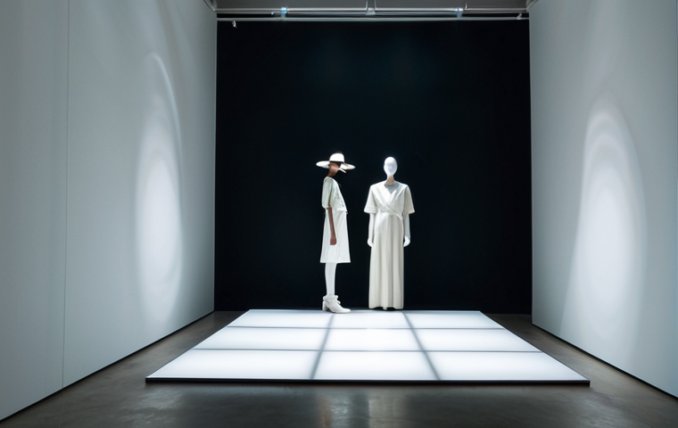 Light and Shadow in a Gallery**
"A modern art gallery featuring an immersive installation. Play of light and shadow emphasizing the textures of the artwork. Soft, diffused lighting creates a mysterious atmosphere. Viewers are observing the art, fully clothed in contemporary fashion, appropriate attire, safe for work, perfect anatomy, natural proportions, professional photography, high quality."
**
