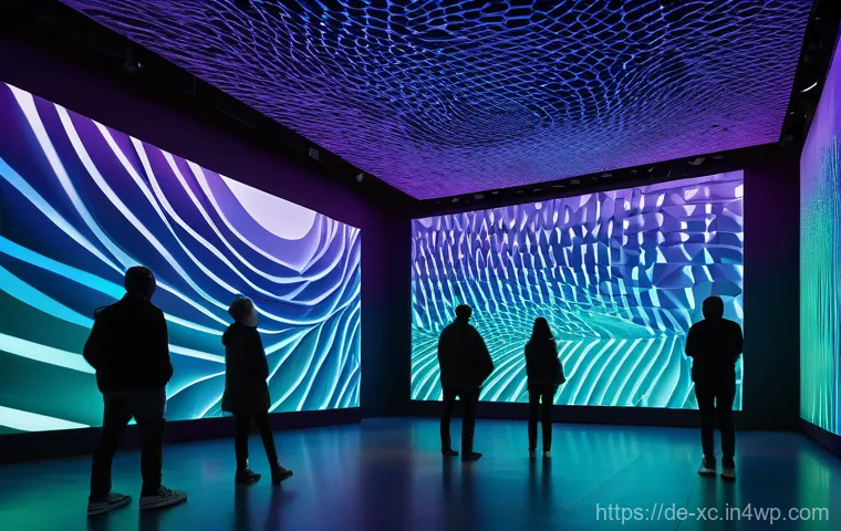 전시회에 적합한 설치 예술 공간 설계 - **Prompt 1: The Evocative Entryway to an Art Installation**
    "A dimly lit, architecturally striki...