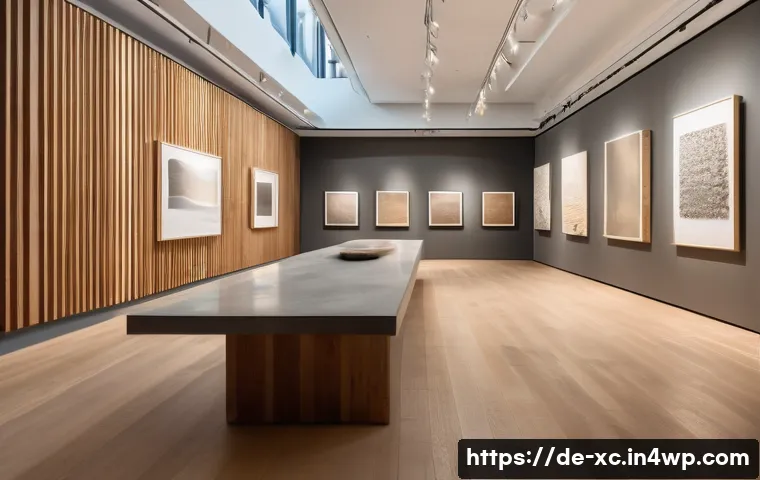 예술가를 위한 설치 공간 활용법 - A spacious contemporary art gallery interior with very high ceilings, featuring a large-scale sculpt...