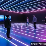 Home 22 이색적인 설치 예술 공간 사례 연구 - A futuristic interactive art installation in a spacious Berlin gallery featuring sleek LED light pat...