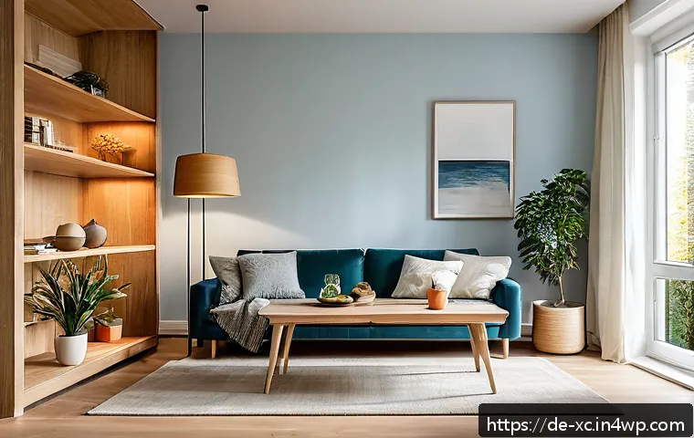 가정에서 즐기는 소규모 설치 예술 공간 - A cozy modern living room interior in Germany featuring subtle, warm LED light accents behind a wood...