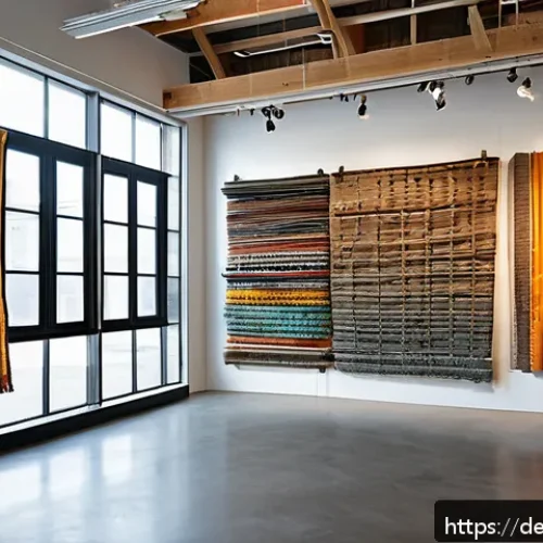 Home 32 지속 가능한 설치 예술 공간 만들기 - A sustainable installation art scene in an urban gallery featuring upcycled materials: weathered rec...
