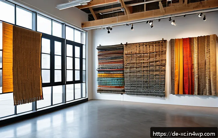 지속 가능한 설치 예술 공간 만들기 - A sustainable installation art scene in an urban gallery featuring upcycled materials: weathered rec...